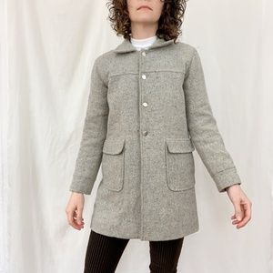 SILK + WOOL BLEND GREY PETITE PEA COAT //